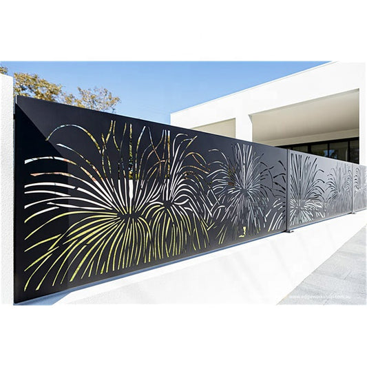 Clôture et portail en tôle électrozinguée thermolaquée gris anthracite – robuste, moderne et anticorrosion découpe laser
Tôle acier électrozingué découpe laser design – panneau décoratif moderne et sur mesure
